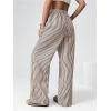 imageWomens Striped Wide Leg Pants Elastic Waist Letter Patched Long Trousers with PocketsBrown