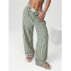 imageWomens Striped Wide Leg Pants Elastic Waist Letter Patched Long Trousers with PocketsGreen