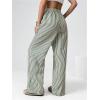 imageWomens Striped Wide Leg Pants Elastic Waist Letter Patched Long Trousers with PocketsGreen