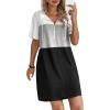 imageWomens Summer Dress Colorblock Short Sleeve Half Zip Hooded T Shirt Dress Loose Tunic DressMulticolor