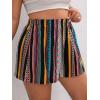 imageWomens Summer Geo Tribal Print Boho Mini Shorts Elastic High Waisted Graphic Holiday Shorts with PocketsMulticolor