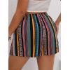 imageWomens Summer Geo Tribal Print Boho Mini Shorts Elastic High Waisted Graphic Holiday Shorts with PocketsMulticolor
