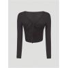 imageWomens Tie Front Cut Out TShirt Deep V Neck Long Sleeve Slim Fit Fall TeesBlack