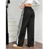 imageWomens Tie Side Striped Straight Leg Sweatpants Elastic High Waisted Casual Sports Baggy PantsBlack