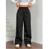 imageWomens Tie Side Striped Straight Leg Sweatpants Elastic High Waisted Casual Sports Baggy PantsBlack
