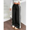 imageWomens Tie Side Striped Straight Leg Sweatpants Elastic High Waisted Casual Sports Baggy PantsBlack