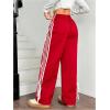 imageWomens Tie Side Striped Straight Leg Sweatpants Elastic High Waisted Casual Sports Baggy PantsRed