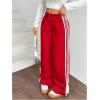 imageWomens Tie Side Striped Straight Leg Sweatpants Elastic High Waisted Casual Sports Baggy PantsRed