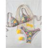 imageWomens Tropical Graphic High Cut Bikini Sets Spaghetti Strap Triangle Wireless Bathing Suit SwimsuitMulticoloured