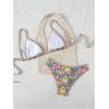 imageWomens Tropical Graphic High Cut Bikini Sets Spaghetti Strap Triangle Wireless Bathing Suit SwimsuitMulticoloured