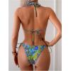 imageWomens Two Piece Boho Graphic String Bikini Sets Graphic Halter Neck Bathing Suit Tie Side SwimsuitBlue Green