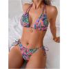 imageWomens Two Piece Boho Graphic String Bikini Sets Graphic Halter Neck Bathing Suit Tie Side SwimsuitMulticolor