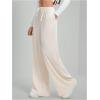 imageWomens Wide Leg Ribbed Knit Pants Drawstring Waist Low Rise Casual Long TrousersApricot