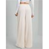imageWomens Wide Leg Ribbed Knit Pants Drawstring Waist Low Rise Casual Long TrousersApricot