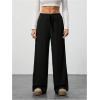 imageWomens Wide Leg Ribbed Knit Pants Drawstring Waist Low Rise Casual Long TrousersBlack
