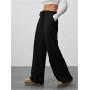 imageWomens Wide Leg Ribbed Knit Pants Drawstring Waist Low Rise Casual Long TrousersBlack