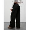 imageWomens Wide Leg Ribbed Knit Pants Drawstring Waist Low Rise Casual Long TrousersBlack