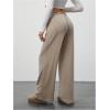 imageWomens Wide Leg Ribbed Knit Pants Drawstring Waist Low Rise Casual Long TrousersBrown