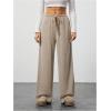 imageWomens Wide Leg Ribbed Knit Pants Drawstring Waist Low Rise Casual Long TrousersBrown