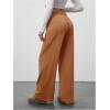 imageWomens Wide Leg Ribbed Knit Pants Drawstring Waist Low Rise Casual Long TrousersRust Brown