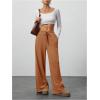 imageWomens Wide Leg Ribbed Knit Pants Drawstring Waist Low Rise Casual Long TrousersRust Brown