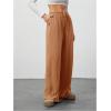 imageWomens Wide Leg Ribbed Knit Pants Drawstring Waist Low Rise Casual Long TrousersRust Brown