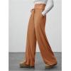 imageWomens Wide Leg Ribbed Knit Pants Drawstring Waist Low Rise Casual Long TrousersRust Brown