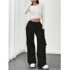 imageWomens Wide Leg Sweatpants Drawstring Waist Baggy Cargo Pants Casual Trousers with PocketsBlack