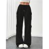 imageWomens Wide Leg Sweatpants Drawstring Waist Baggy Cargo Pants Casual Trousers with PocketsBlack