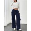 imageWomens Wide Leg Sweatpants Drawstring Waist Baggy Cargo Pants Casual Trousers with PocketsDeep Blue
