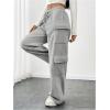 imageWomens Wide Leg Sweatpants Drawstring Waist Baggy Cargo Pants Casual Trousers with PocketsGrey