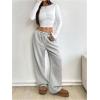 imageWomens Wide Leg Sweatpants Low Drawstring Waist Workout Track Pants Baggy TrousersGrey