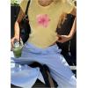 imageWomens Y2K Floral Print Graphic Tees Shirts Crewneck Short Sleeve Slim Fit Cute Crop TopsYellow