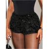 imageWomens Y2K Sequin Fuzzy Mini Shorts Elastic Waist Low Rise Glitter Party Shorts BottomsBlack
