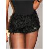 imageWomens Y2K Sequin Fuzzy Mini Shorts Elastic Waist Low Rise Glitter Party Shorts BottomsBlack