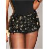 imageWomens Y2K Sequin Fuzzy Mini Shorts Elastic Waist Low Rise Glitter Party Shorts BottomsSequin Black