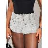 imageWomens Y2K Sequin Fuzzy Mini Shorts Elastic Waist Low Rise Glitter Party Shorts BottomsSilver