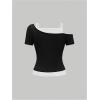 imageWomens Y2k Goth Tops Graphic Vintage Cold Shoulder TShirts Short Sleeve Fitted 2 in 1 Going Out ShirtBlack and White