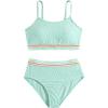 imageGirls 2 Piece High Waisted Swimsuit Floral Boho Bathing Suit Wireless Full Coverage Bikini SetsGreen
