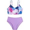 imageGirls 2 Piece Swimsuit Tropical Print Spaghetti Strap High Waisted Cute Bathing SuitPurple