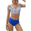 imageGirls 2 Pieces Swimwear Set Graphic Print Ruffle Bikini Tops and BottomsBlue