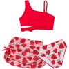imageGirls 3 Piece Bathing Suit Asymmetrical Neck Cut Out Wireless Swimsuit with Graphic Cover Up SkirtsRed
