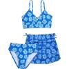 imageGirls 3 Piece Floral Bikini Set Swimsuit Bathing Suit with Cute Drawstring Ruched Beach SkirtBlue