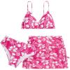 imageGirls 3 Piece Floral Bikini Set Swimsuit Cute Bathing Suit with Ruched Drawstring Beach Skirt Cover UpHot Pink