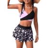 imageGirls 3 Piece Swimsuit Set Boho Criss Cross Wrap Colorblock Bikini Set with Floral Batuing Suit Cover UpsBlack