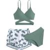 imageGirls 3 Piece Swimsuits Tropical Sleeveless Criss Cross High Waisted Bikini Cute Bathing SuitArmy Green
