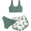imageGirls 3 Piece Swimsuits Tropical Wireless Sleeveless Cute Bikini Bathing Suit with Beach ShortsGreen