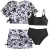 imageGirls 4 Piece High Waisted Bikini Sets Bathing Suit with Floral Swimsuit Coverups SkirtsBlack and White