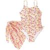 imageGirls Floral Swimsuits Spaghetti Strap One Piece Bathing Suits with Tie Side Coverups Skirt SwimwearMulticolor