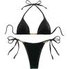 imageWomens 2 Piece Beaded String Bikini Sets Triangle Halter Neck Bathing Suit Padded SwimsuitBlack